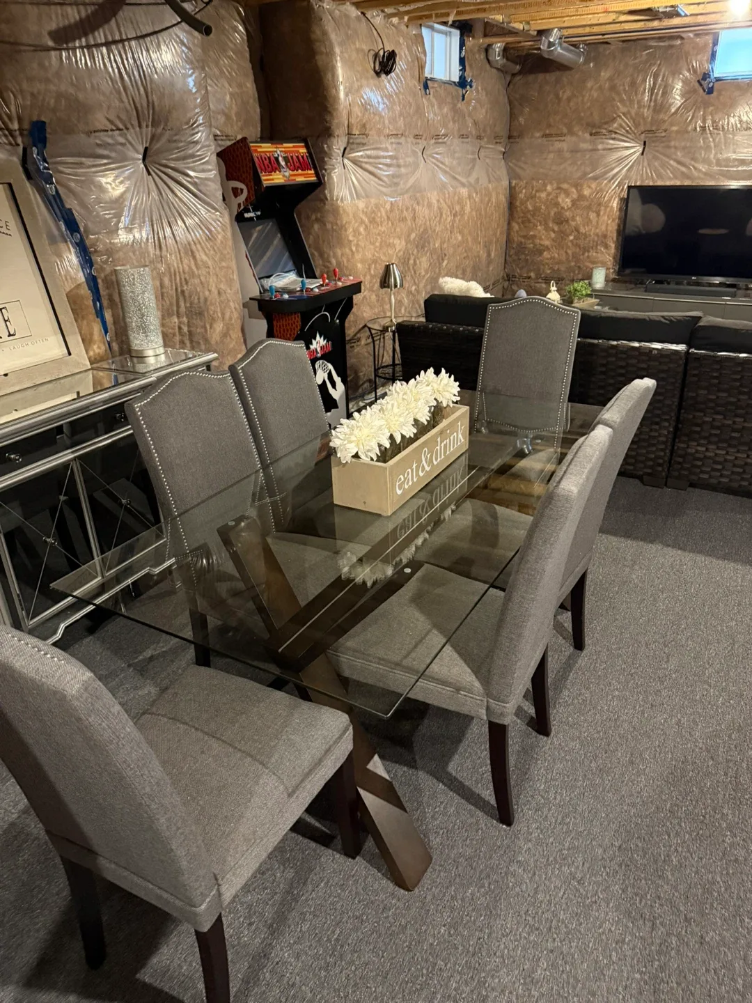 Glass Top Dining Table with 6 Grey Chairs image indicator(2)