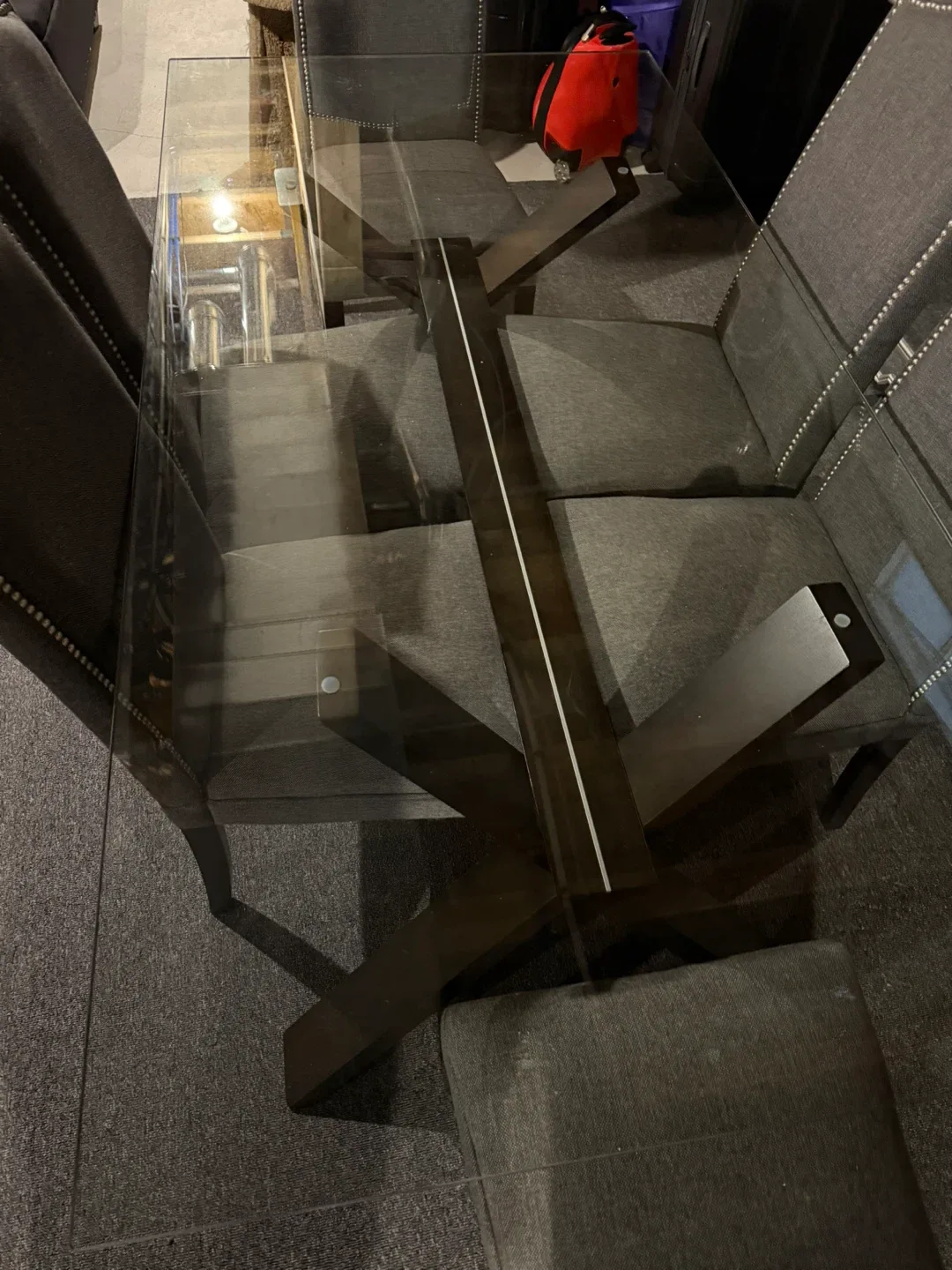 Glass Top Dining Table with 6 Grey Chairs image indicator(3)