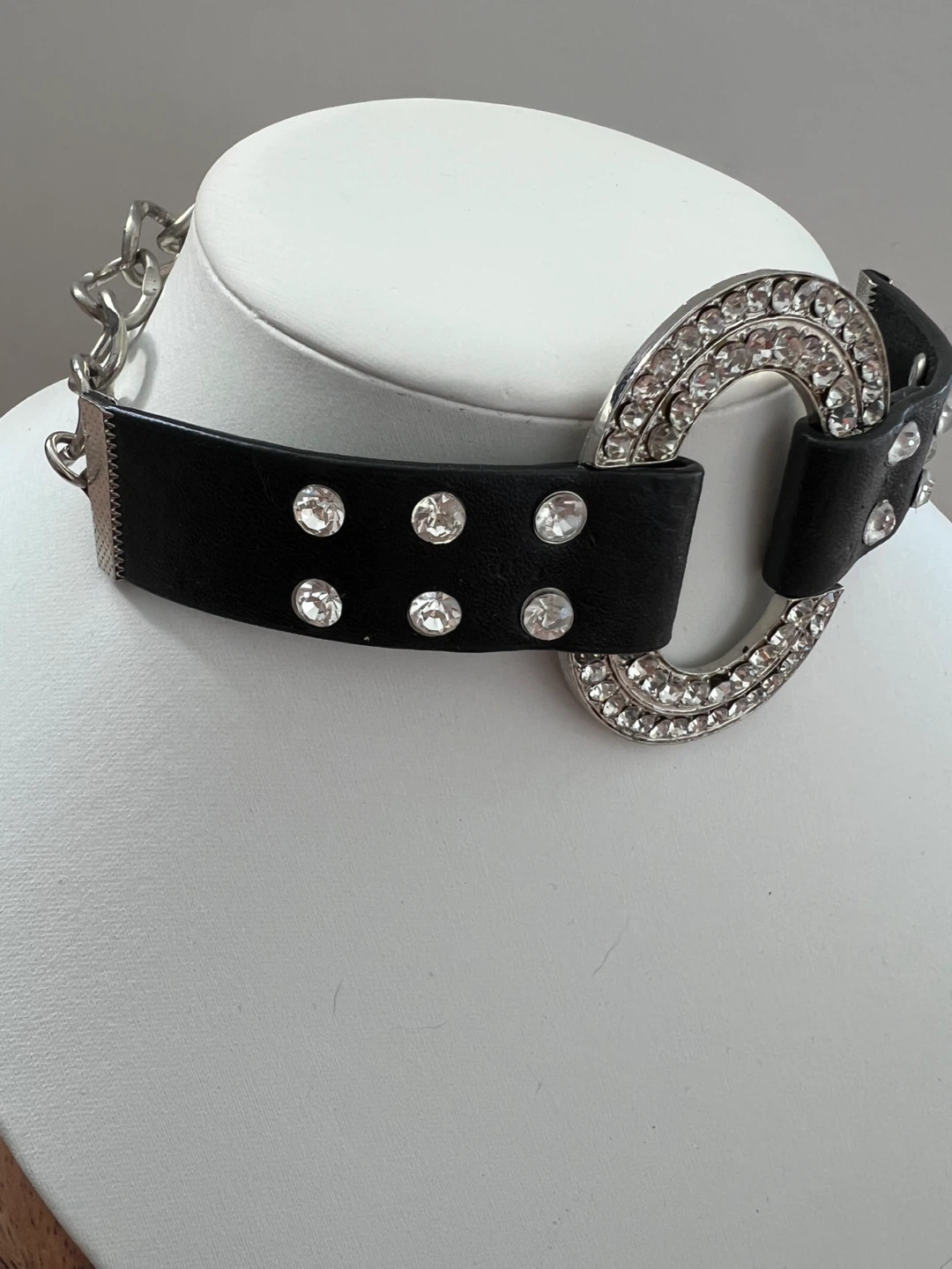 Black Leather & Rhinestone Choker - photo 2