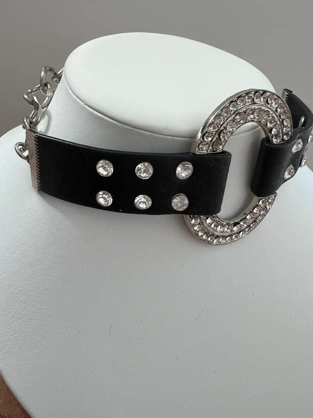 Black Leather & Rhinestone Choker image indicator(2)