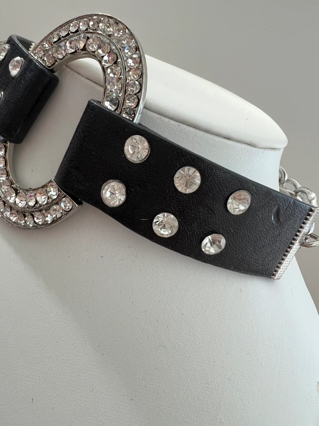 Black Leather & Rhinestone Choker - photo 4