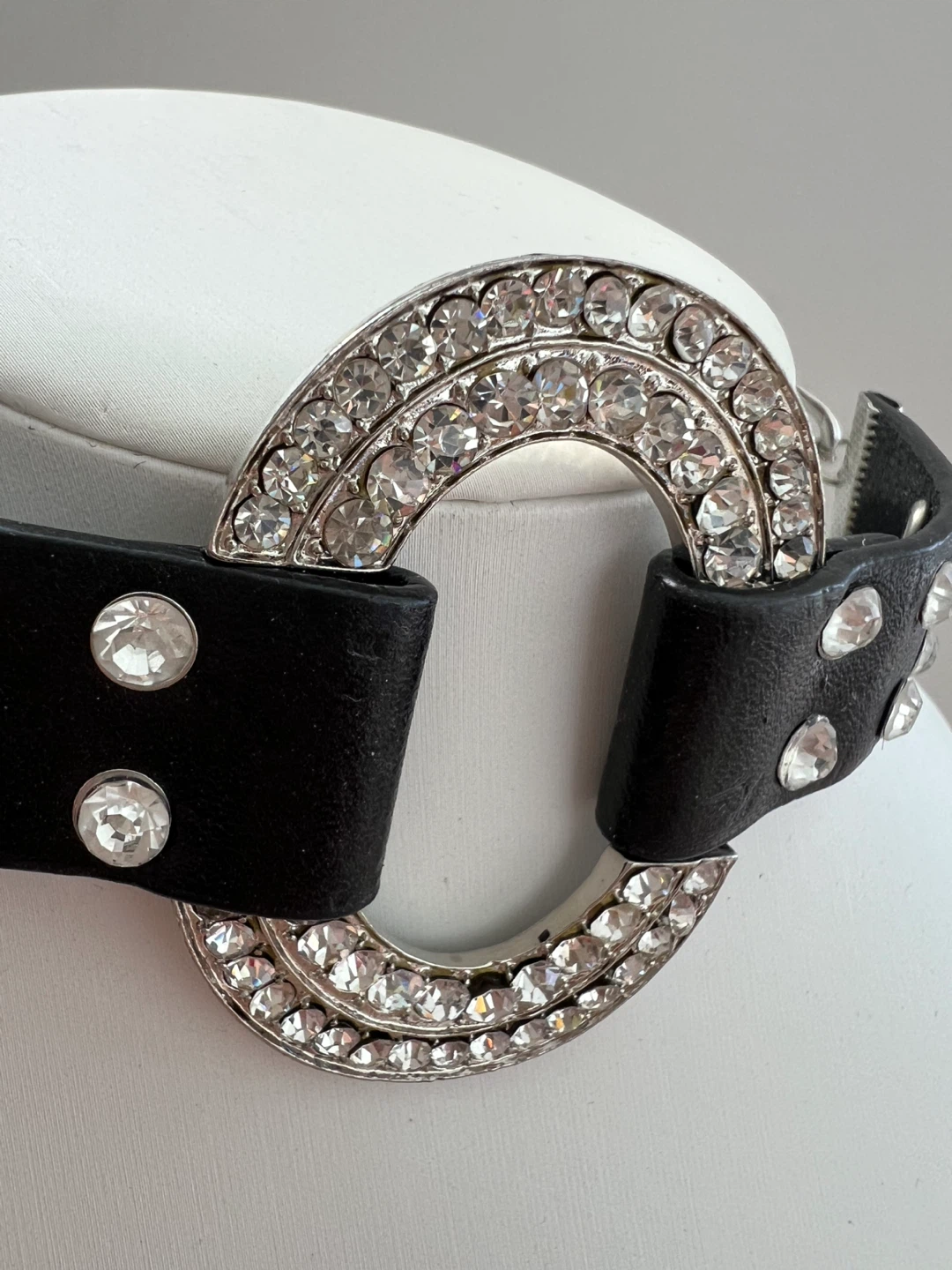 Black Leather & Rhinestone Choker - photo 3