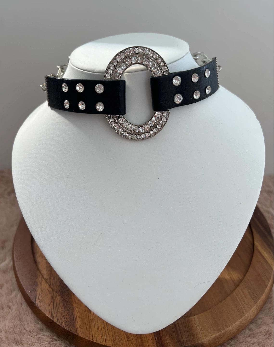 Black Leather & Rhinestone Choker
