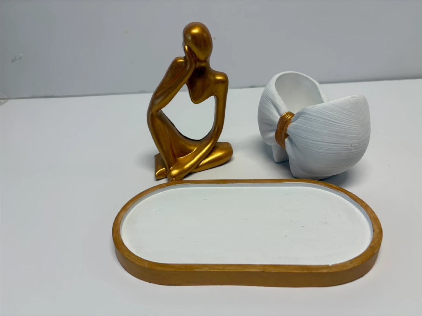 Minimalist Thinker Statue & Bow Accent Tray | Handmade decor - photo 2