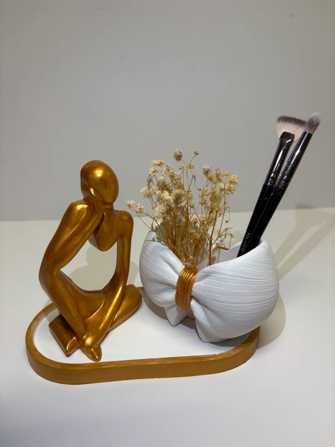 Minimalist Thinker Statue & Bow Accent Tray | Handmade decor