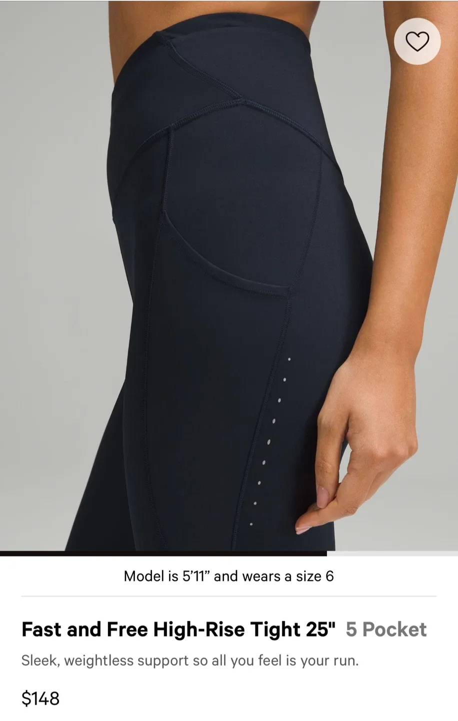 Lululemon Fast and Free High-Rise Tight 25" Size 6 image indicator(6)