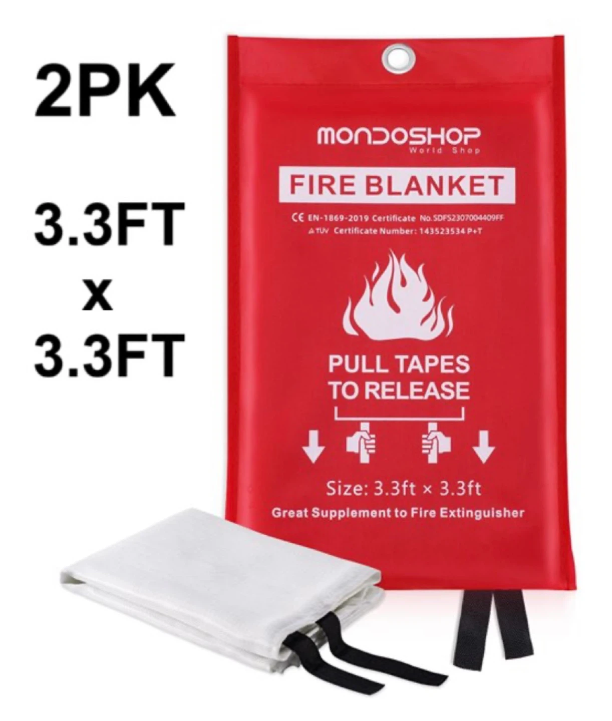 Fire Blanket Protection Woven Fiberglass 3.3 x 3.3’ - Pack of 2