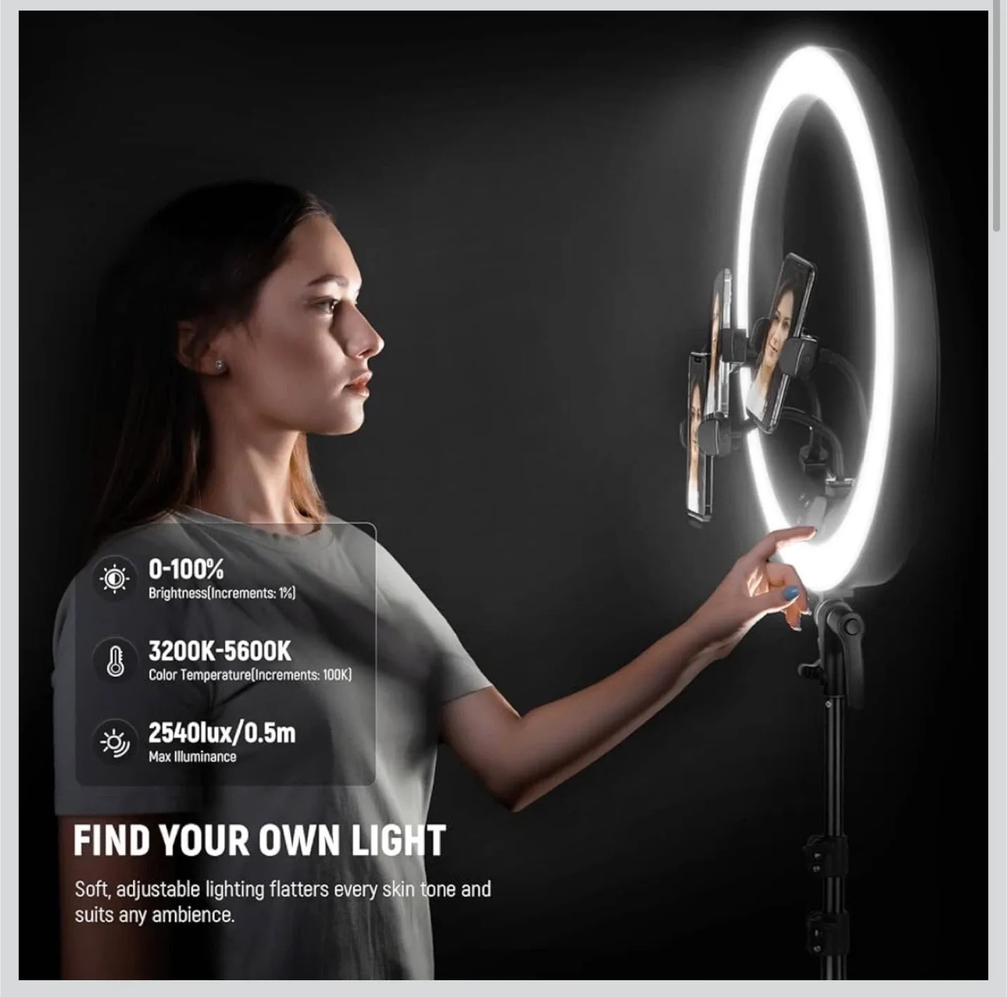 NEEWER RP19H 19" Ring Light with Tripod Stand image indicator(3)