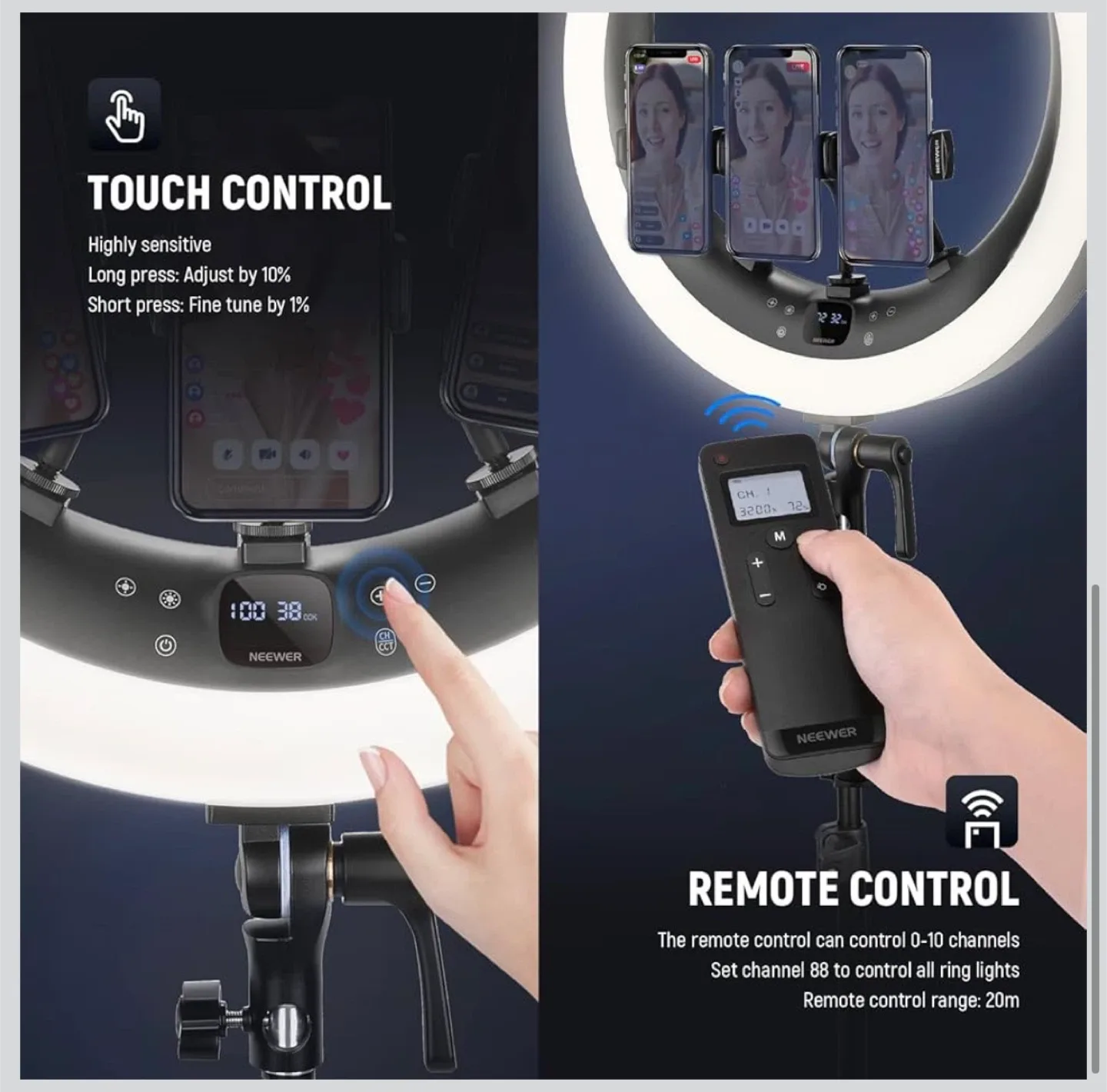 NEEWER RP19H 19" Ring Light with Tripod Stand image indicator(6)