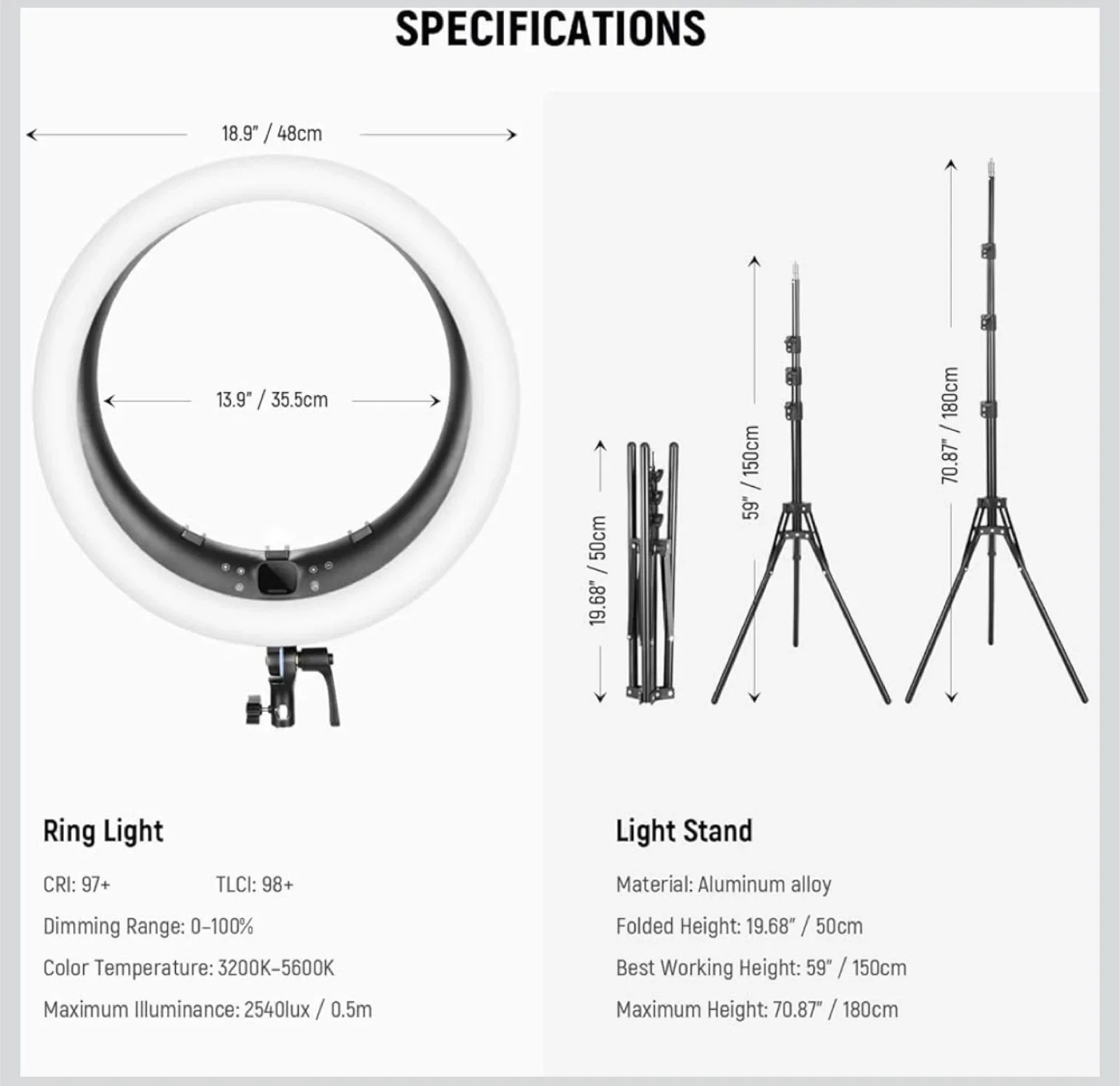NEEWER RP19H 19" Ring Light with Tripod Stand image indicator(9)