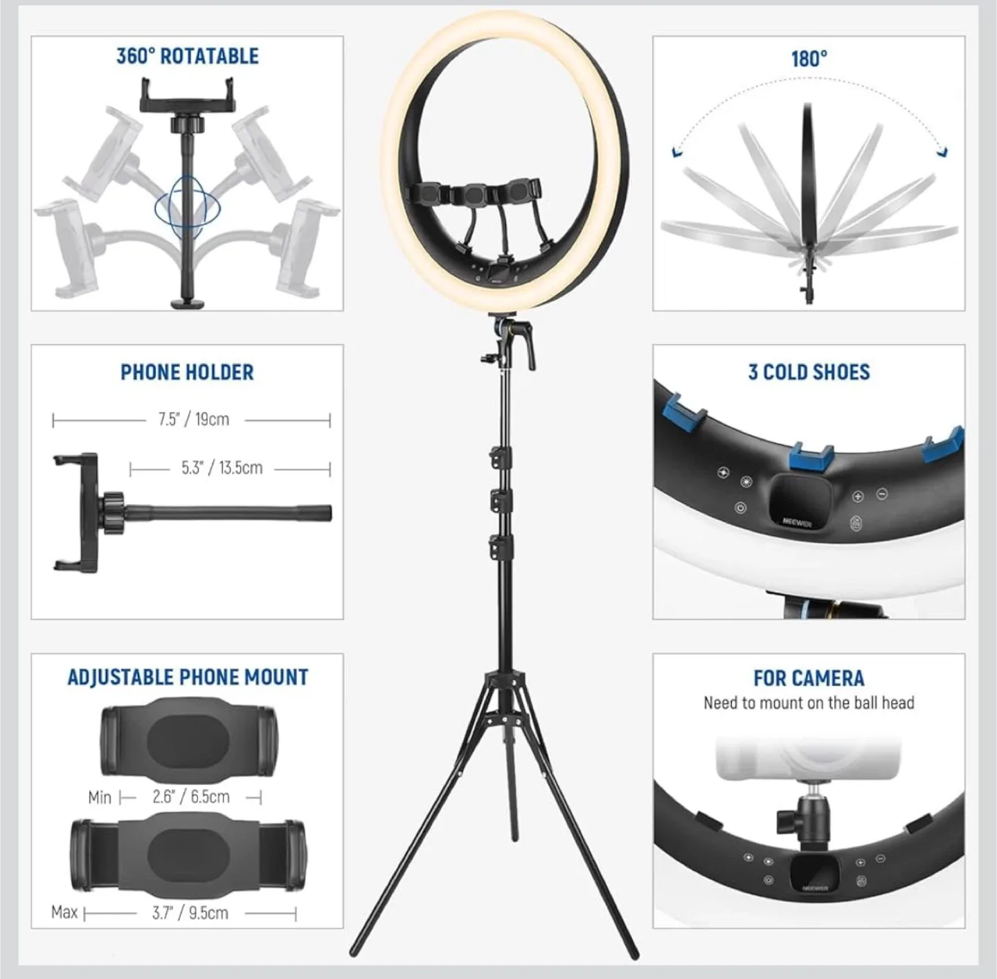 NEEWER RP19H 19" Ring Light with Tripod Stand image indicator(8)