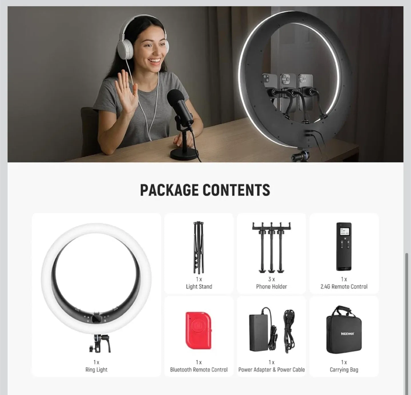 NEEWER RP19H 19" Ring Light with Tripod Stand image indicator(10)