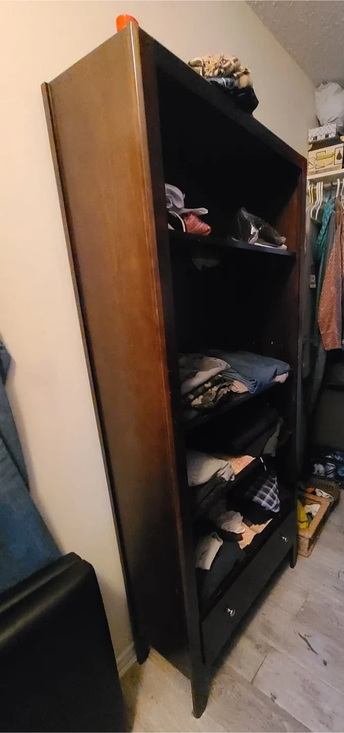 Dark Brown Wooden Bookcase with Drawer thumbnail
