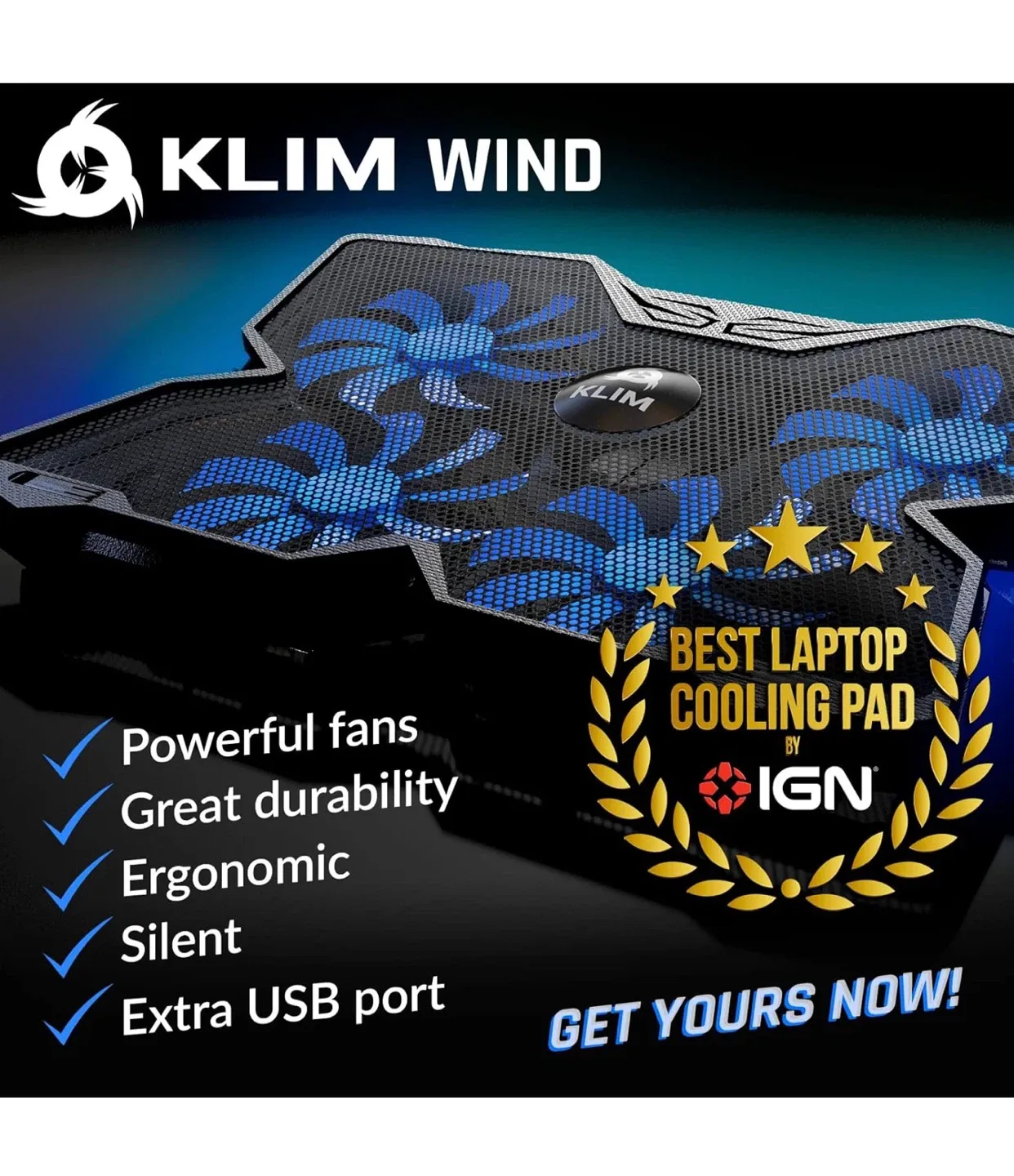 KLIM Wind Laptop Cooling Pad - Blue image indicator(2)