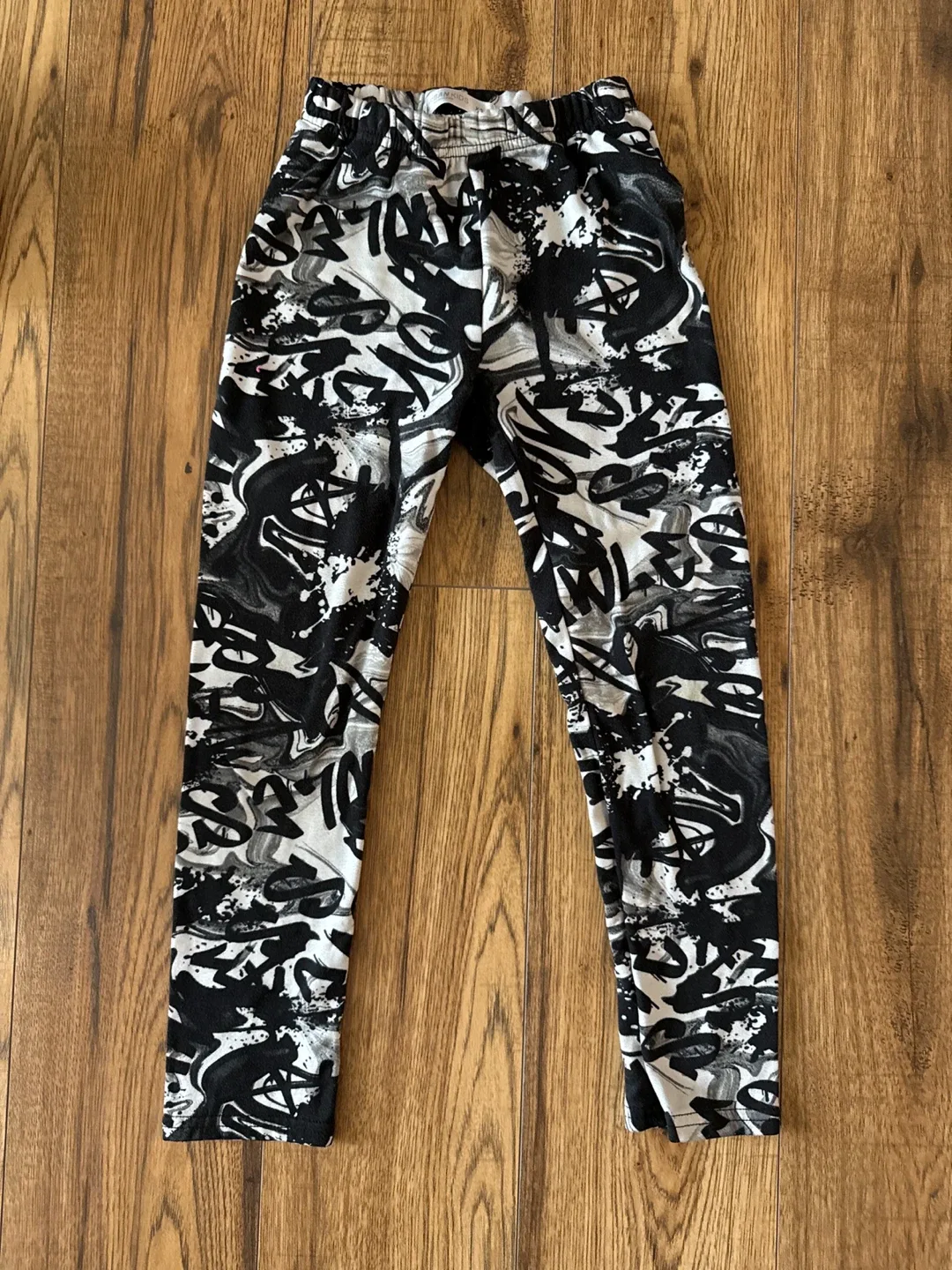 Fleece lined Urban Kids Black & White Graffiti Leggings thumbnail