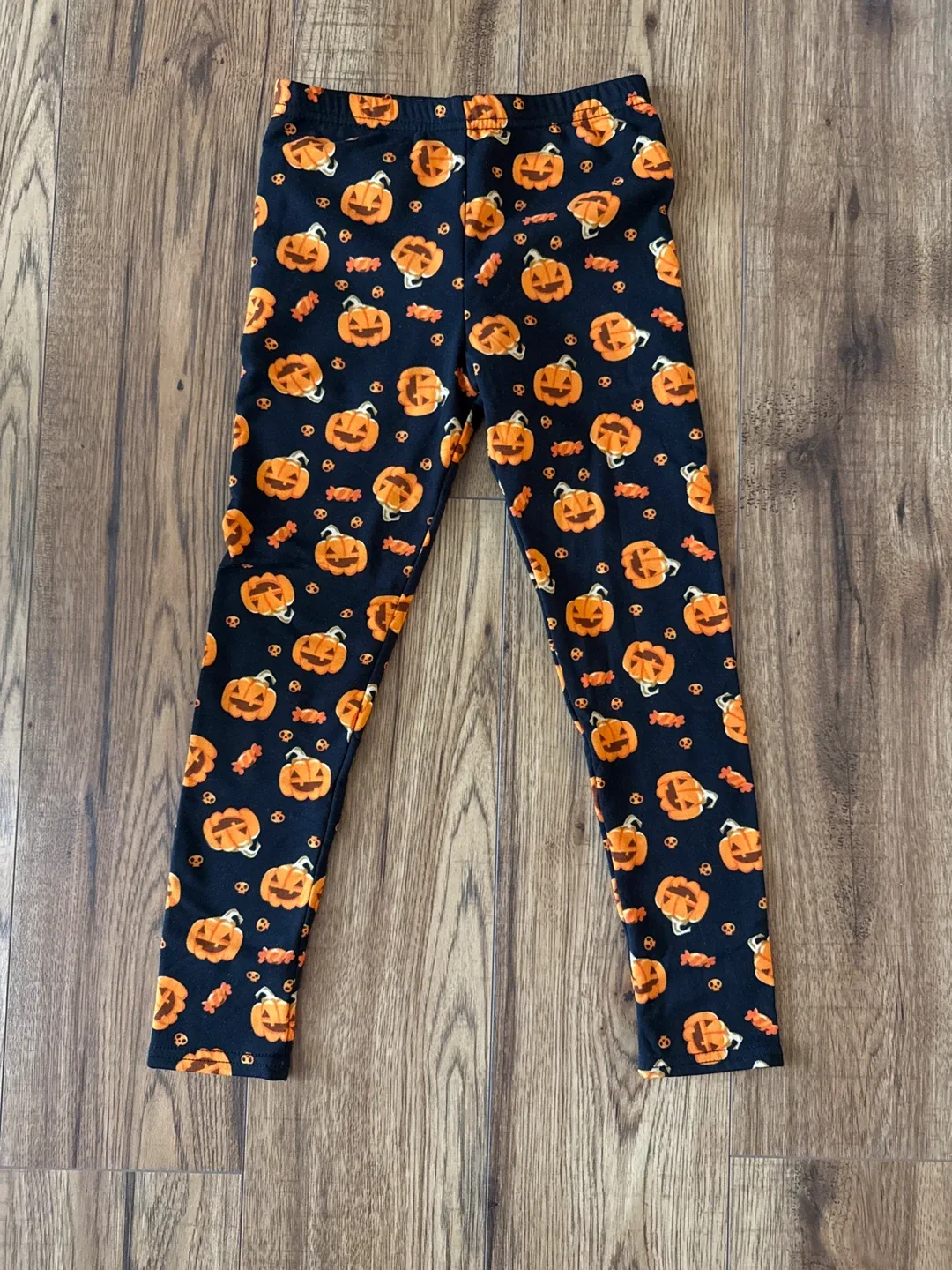Kids - Pumpkin Print Fleece lined Leggings Size 7/8 thumbnail