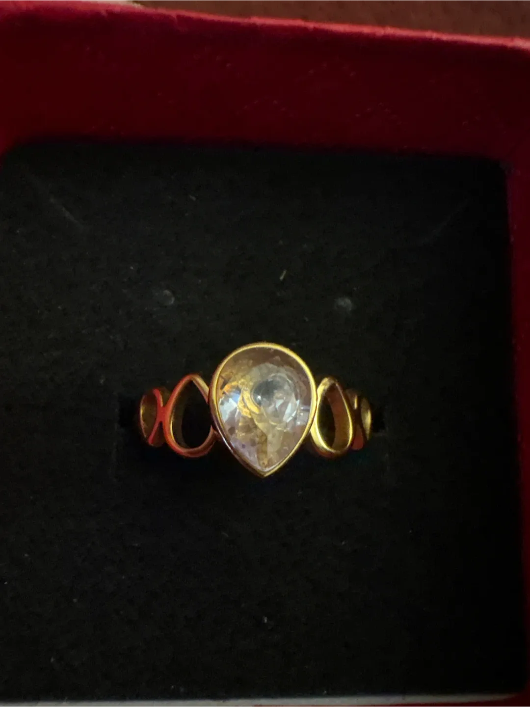 18K Gold SS Ring with Teardrop Stone NEW thumbnail