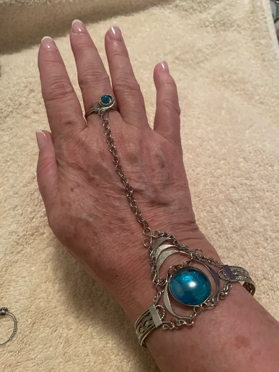 Hand Chain Bracelet with Ring & Blue Stone image indicator(2)