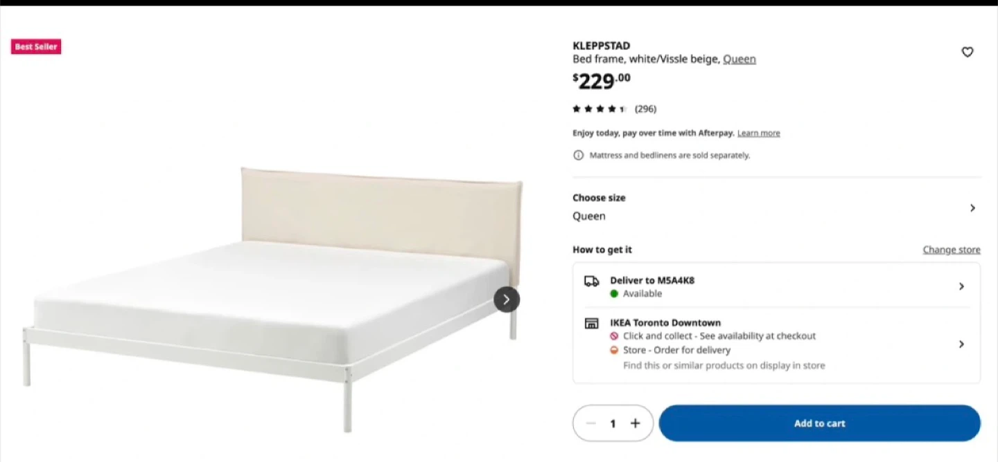 IKEA Kleppstad Queen Bed Frame - White/Vissle Beige