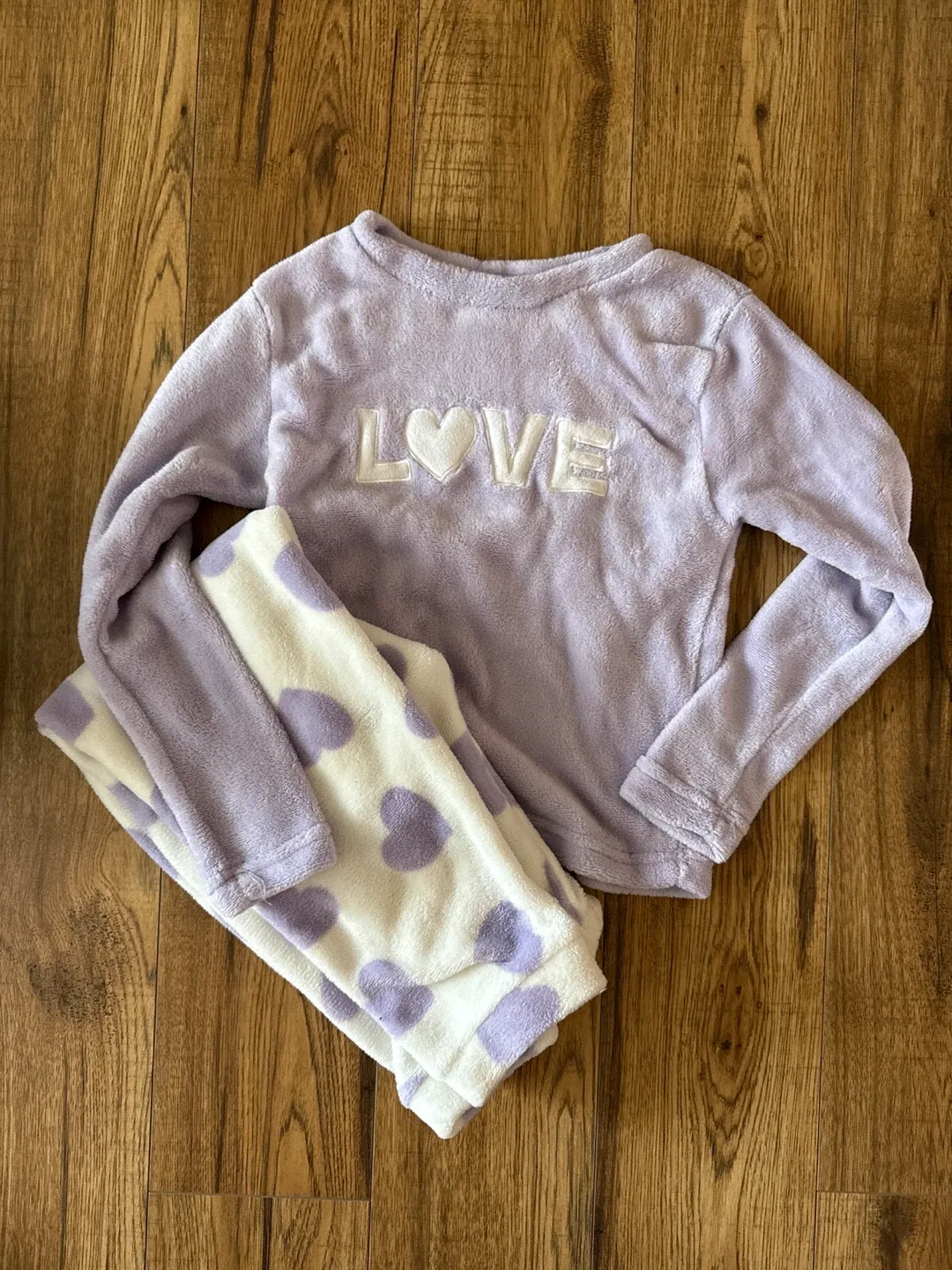 Kids - Fuzzy Pajama Set - Purple/White Size 7/9 thumbnail