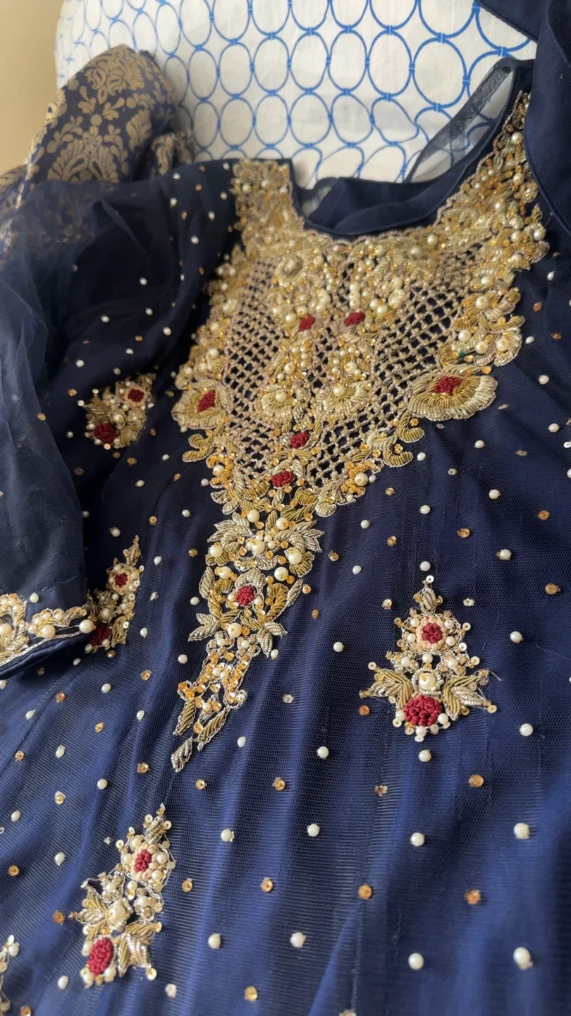 Navy Blue Embroidered Anarkali Dress image indicator(3)
