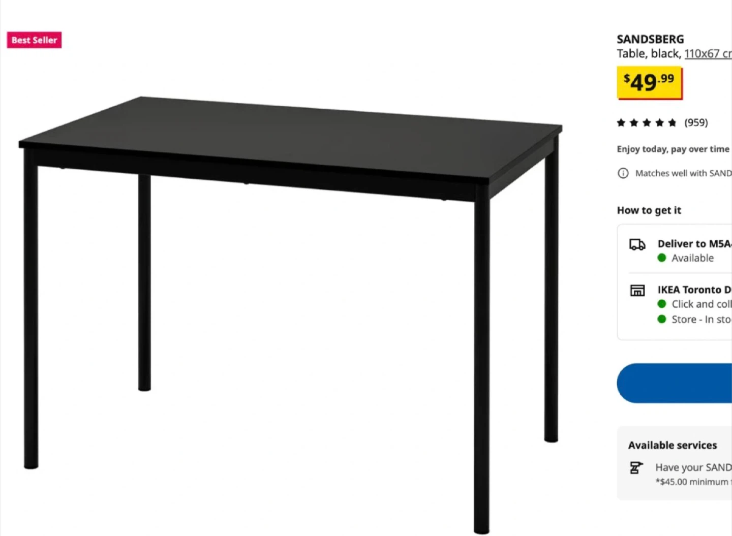 IKEA Sandsberg Table, Black, 110x67 cm