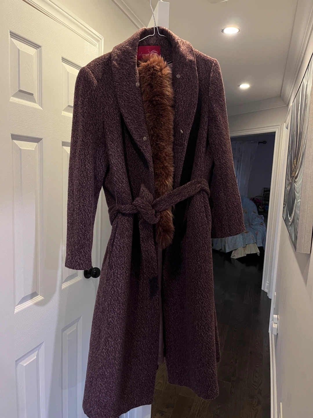 Mid long Wool Blend Coat with real fur collar