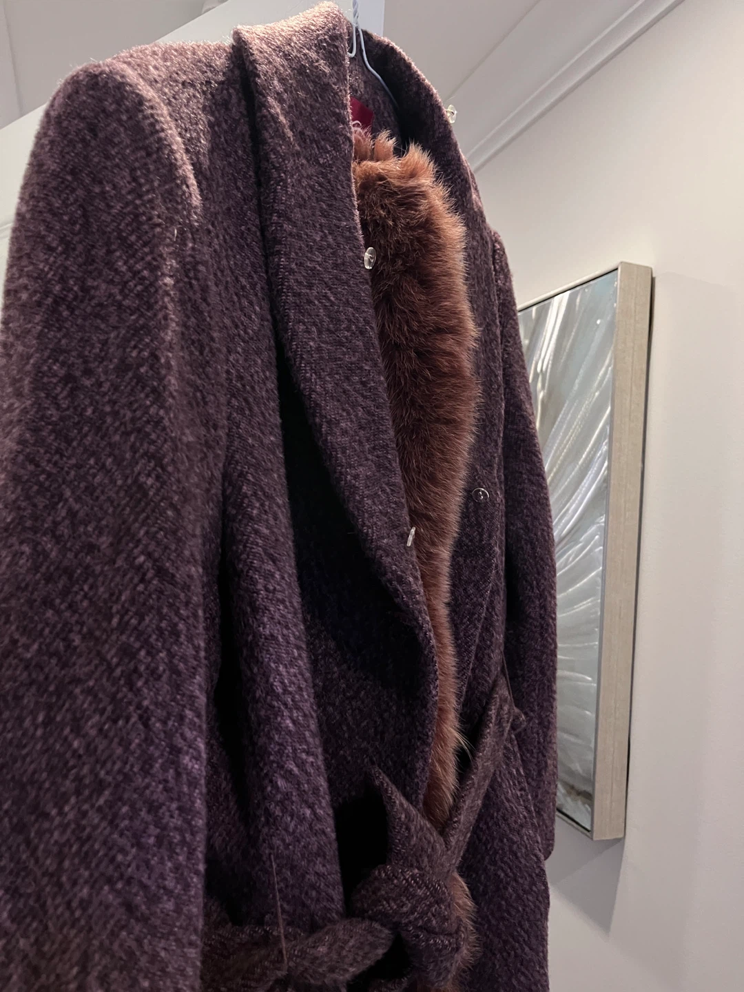 Mid long Wool Blend Coat with real fur collar - photo 2