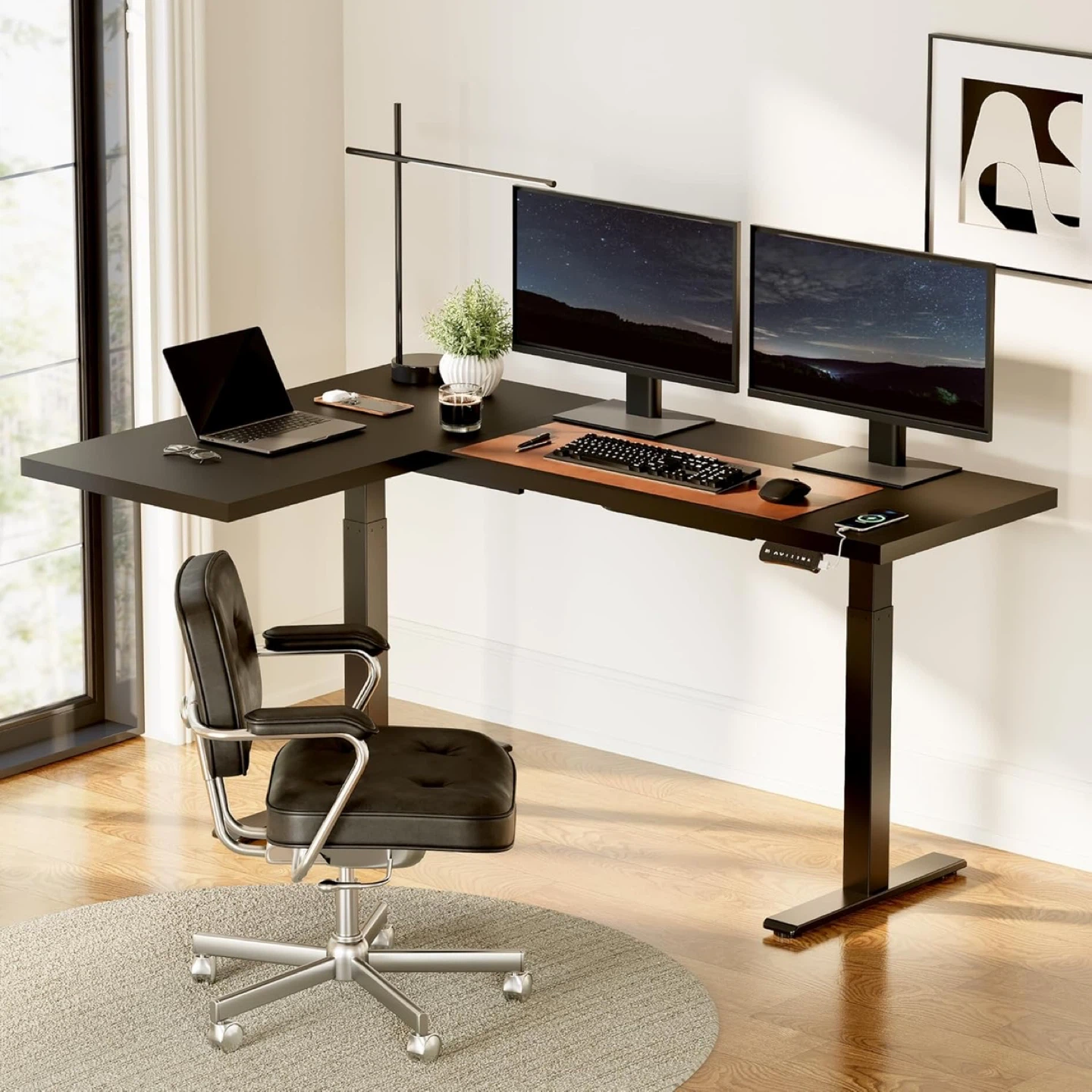 L-Shaped Standing Desk ( FREE Office Chair + Anti- Fatigue Mat)