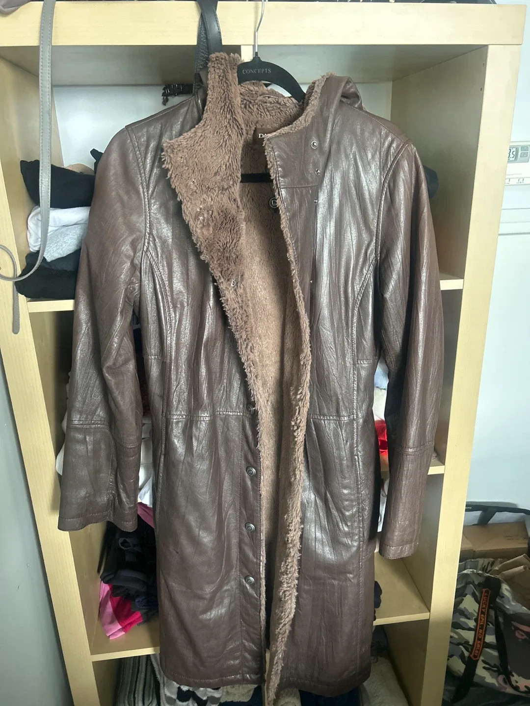 Danier Brown Leather Coat - Size S thumbnail