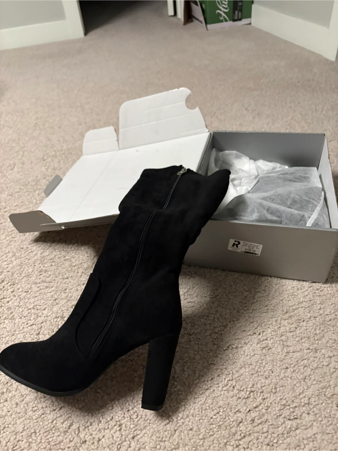 New Bella Black Suede Knee High Boots - Size 8