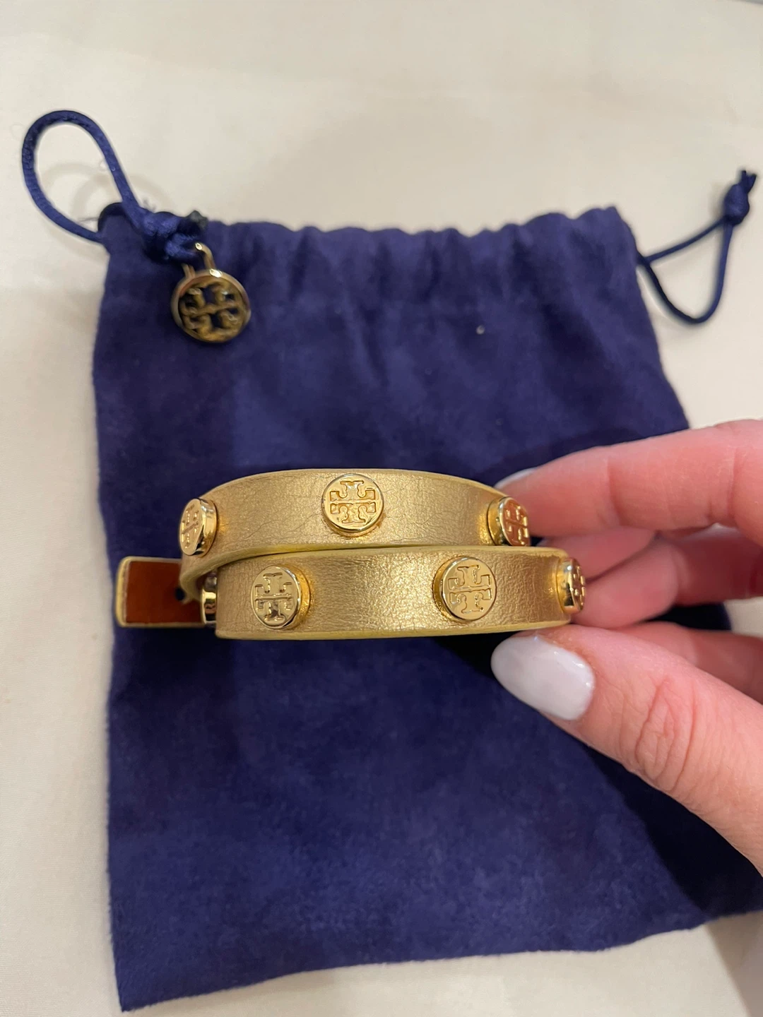 Tory Burch Gold Leather Wrap Bracelet
