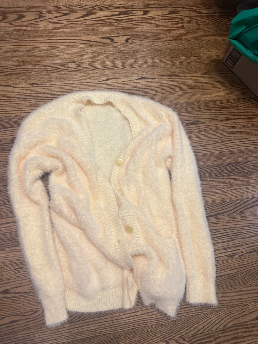Cream Fuzzy Knit Cardigan thumbnail