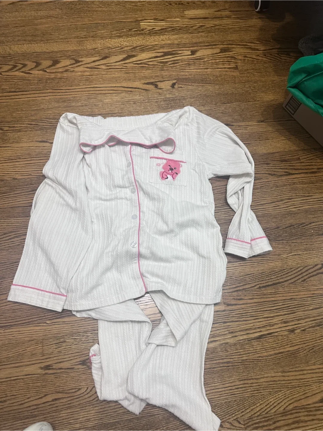 White Pajama Set with Pink Trim thumbnail