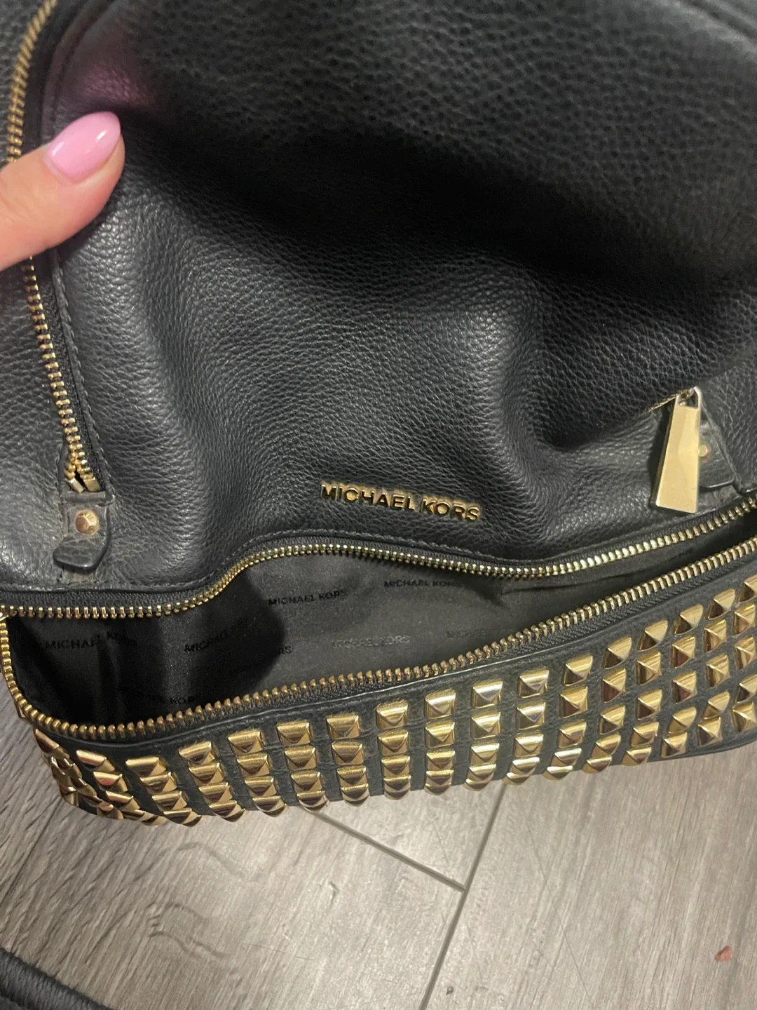 Michael Kors Black Leather Studded Backpack image indicator(8)