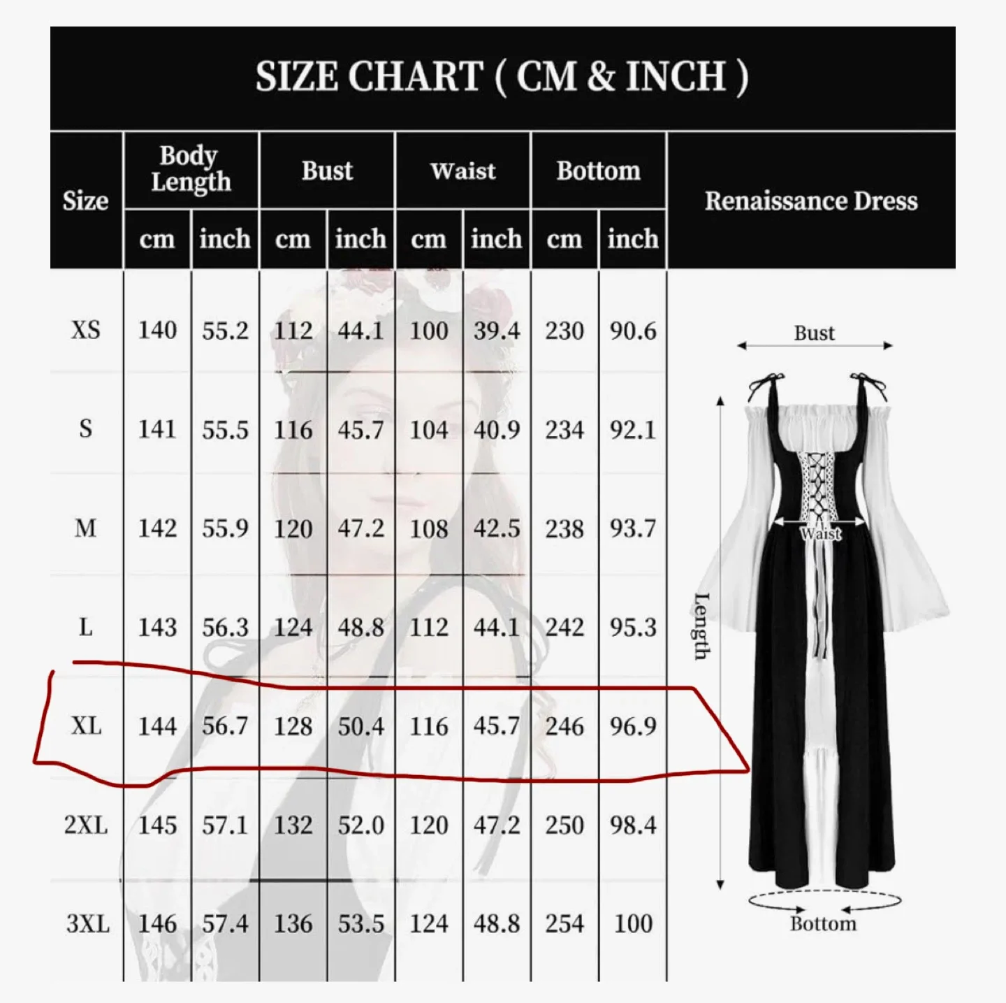 VillbeCoser Renaissance Dresses Medieval Costume for Women - XL image indicator(3)