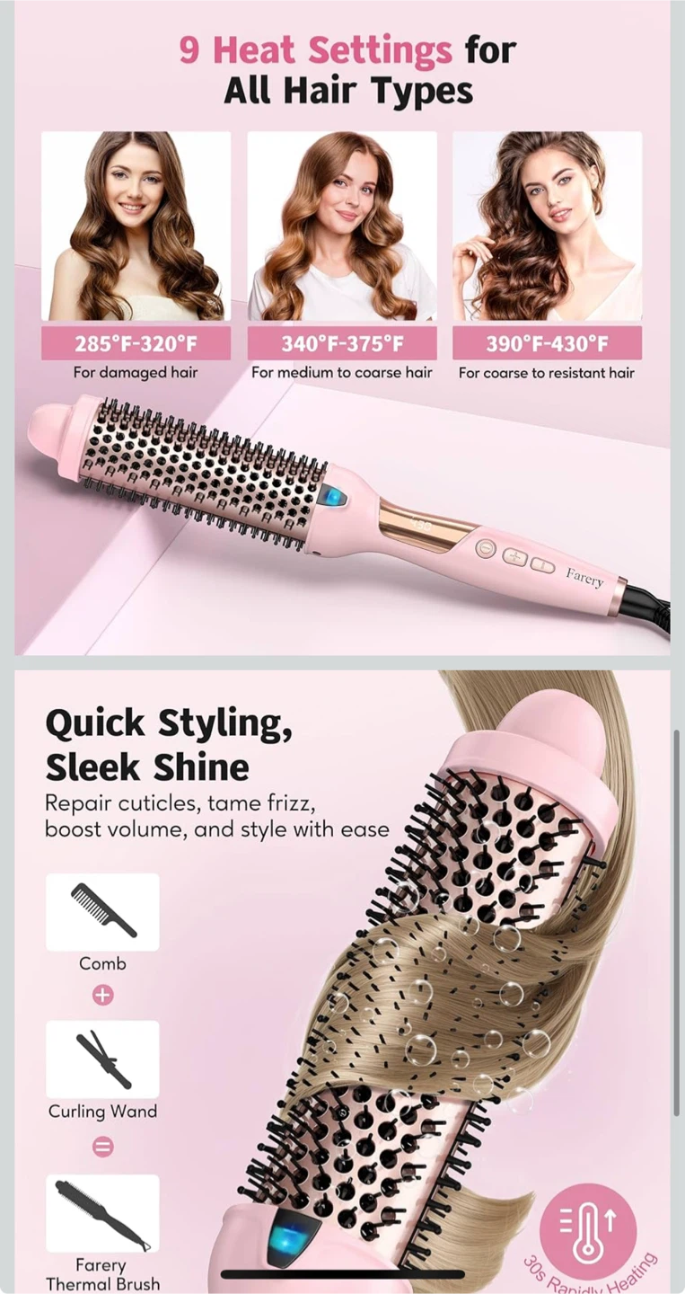Farery Thermal Brush, 1.5 Inch Hot Curling Wand - photo 5