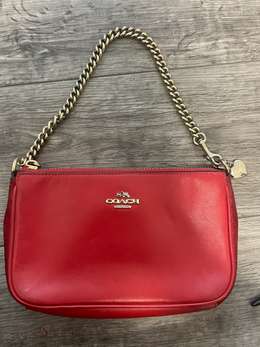 Coach Red Leather Clutch with Chain Strap