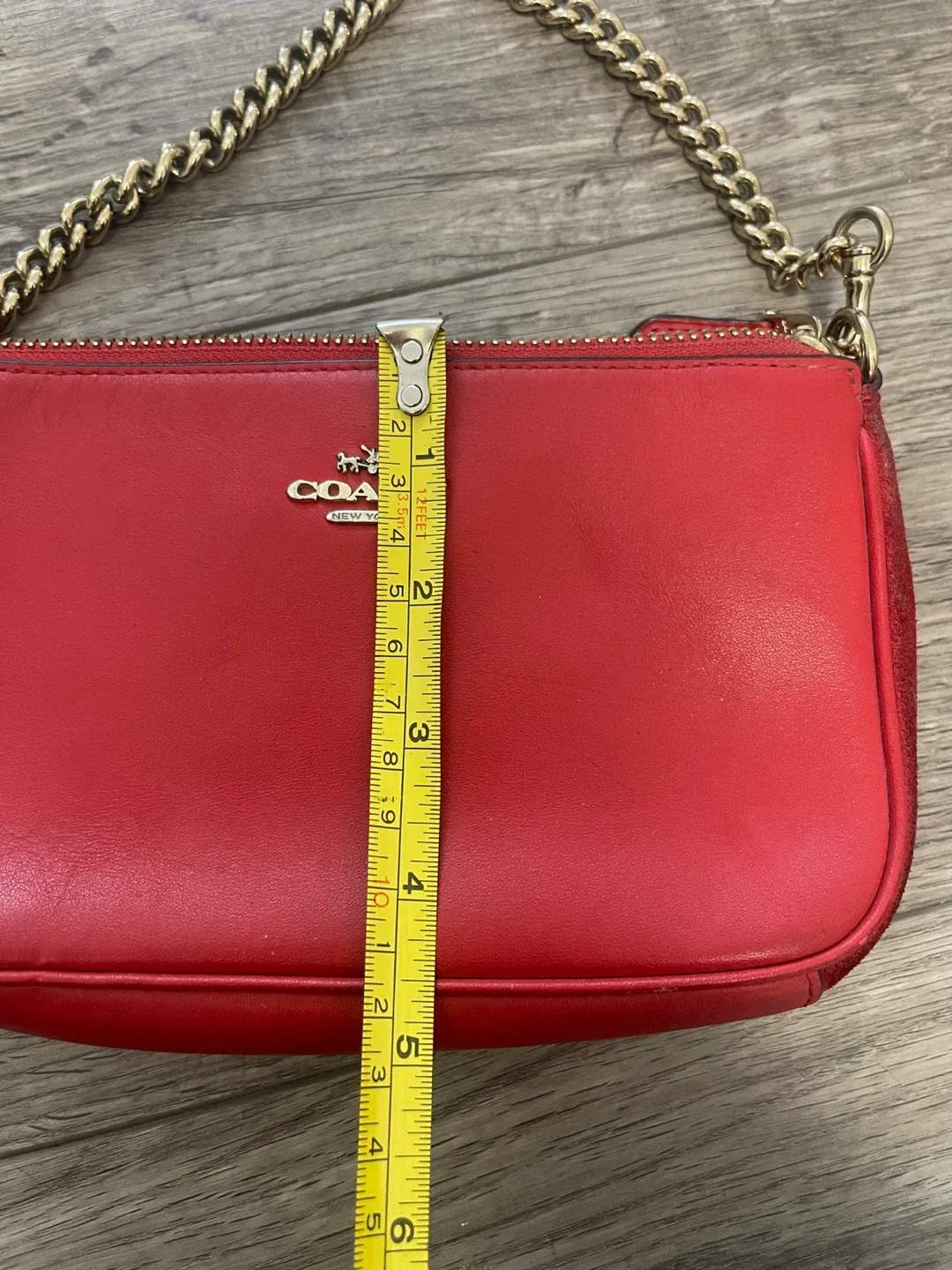 Coach Red Leather Clutch with Chain Strap image indicator(5)