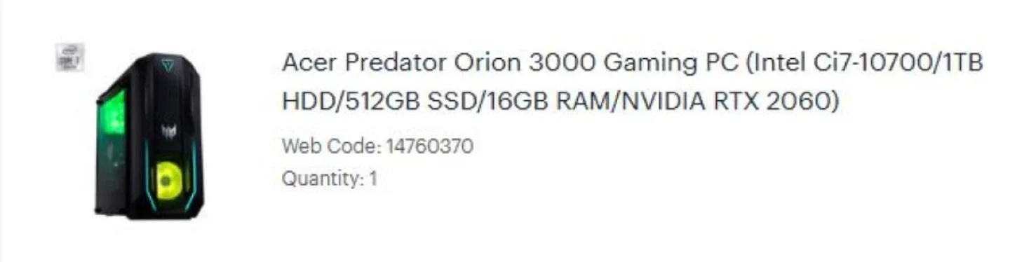Acer Predator Orion 3000 Gaming PC thumbnail
