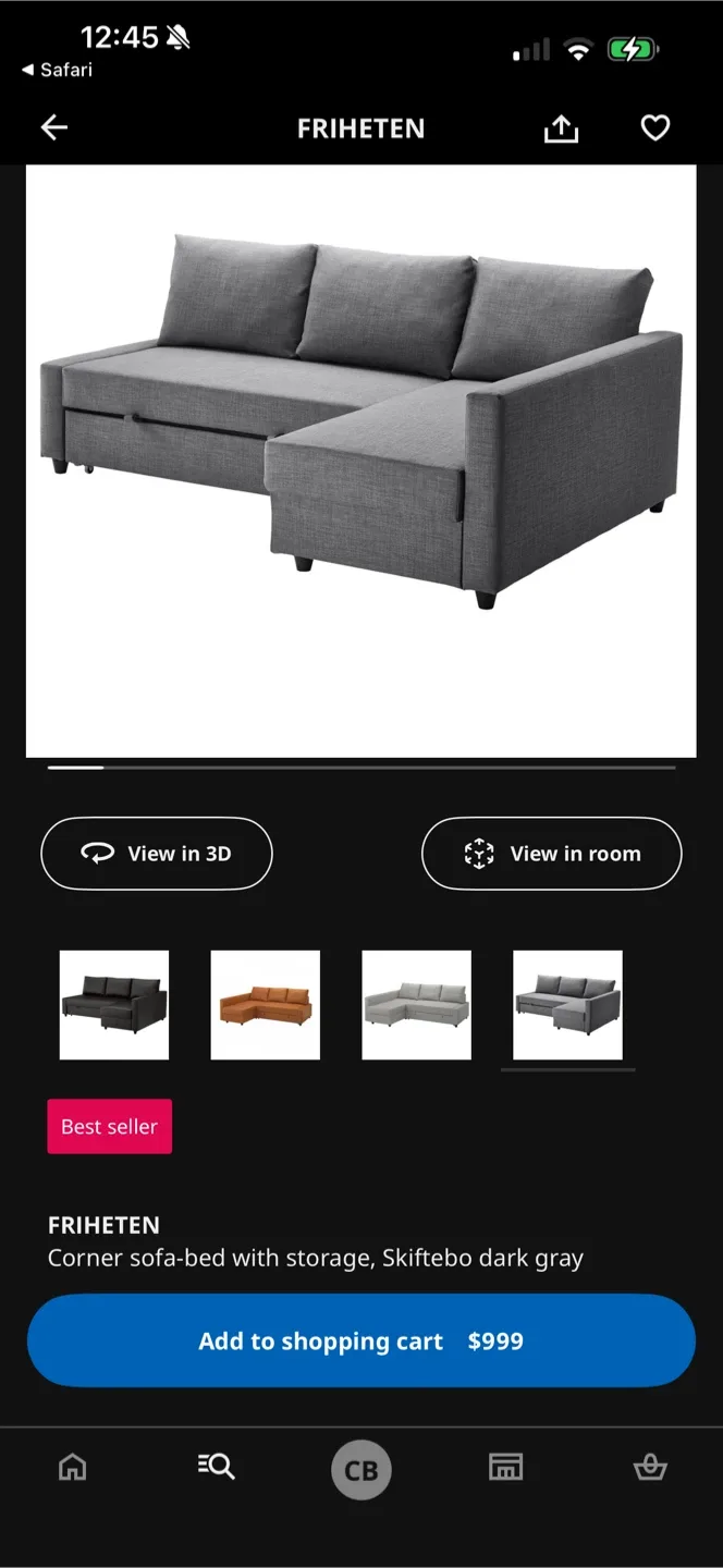 IKEA FRIHETEN Corner Sofa Bed - Skiftebo Dark Gray image indicator(6)