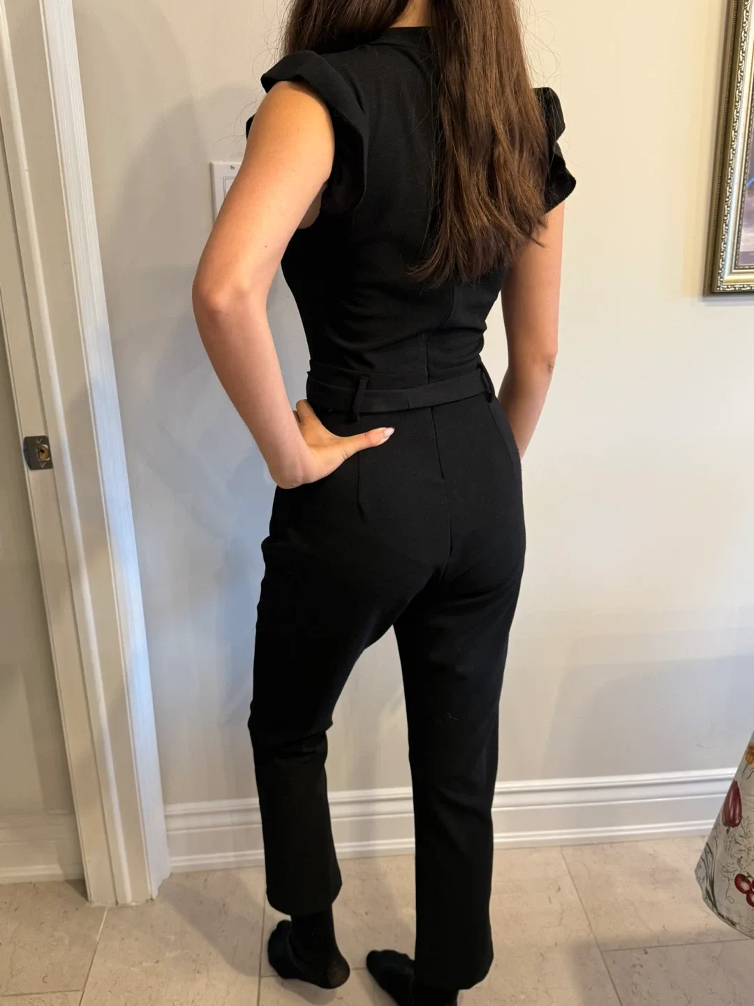 Beautiful Black Ruffle Sleeve Jumpsuit Size Small image indicator(3)