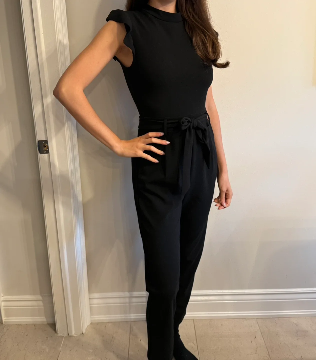 Beautiful Black Ruffle Sleeve Jumpsuit Size Small image indicator(2)