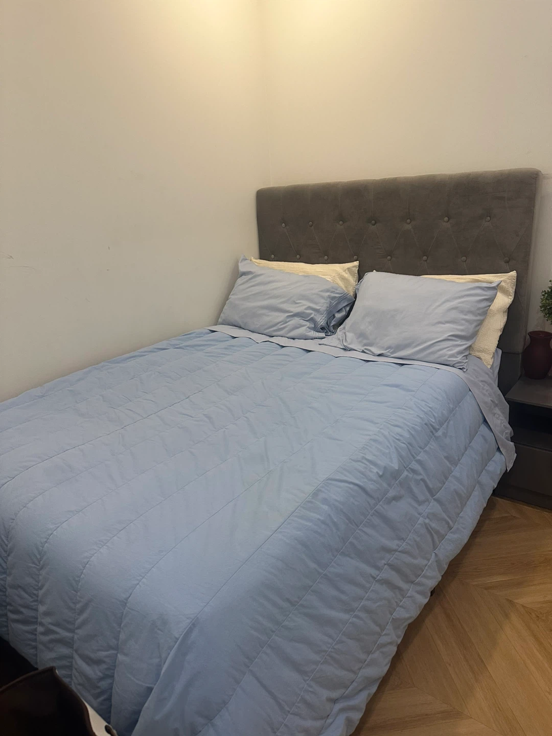 Upholstered Double Bed Frame & Mattress- Grey - photo 2