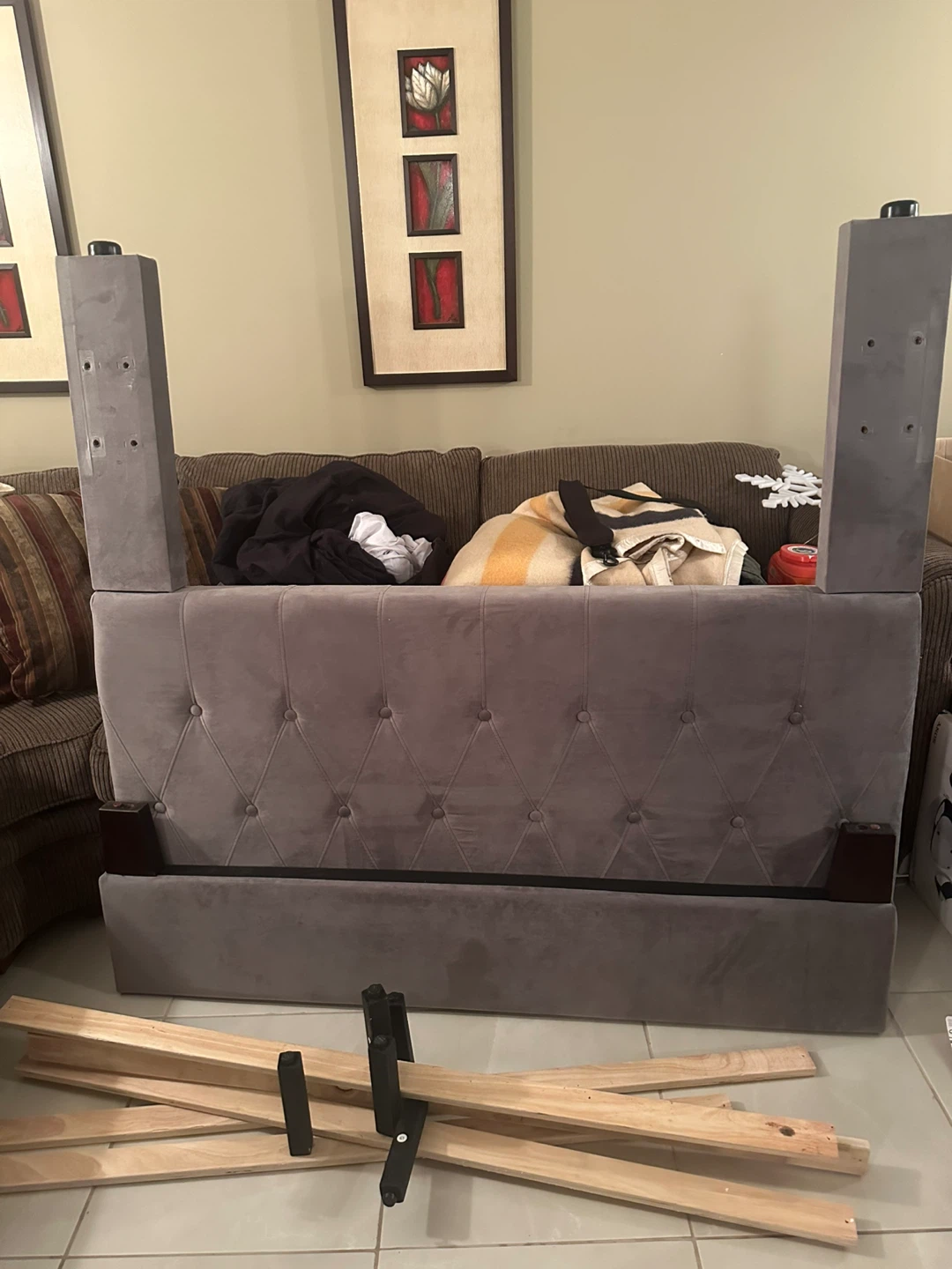 Upholstered Double Bed Frame & Mattress- Grey - photo 3