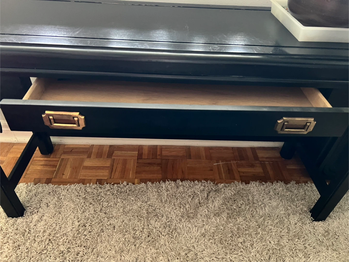 Black Wooden Desk with Brass Accents - photo 3