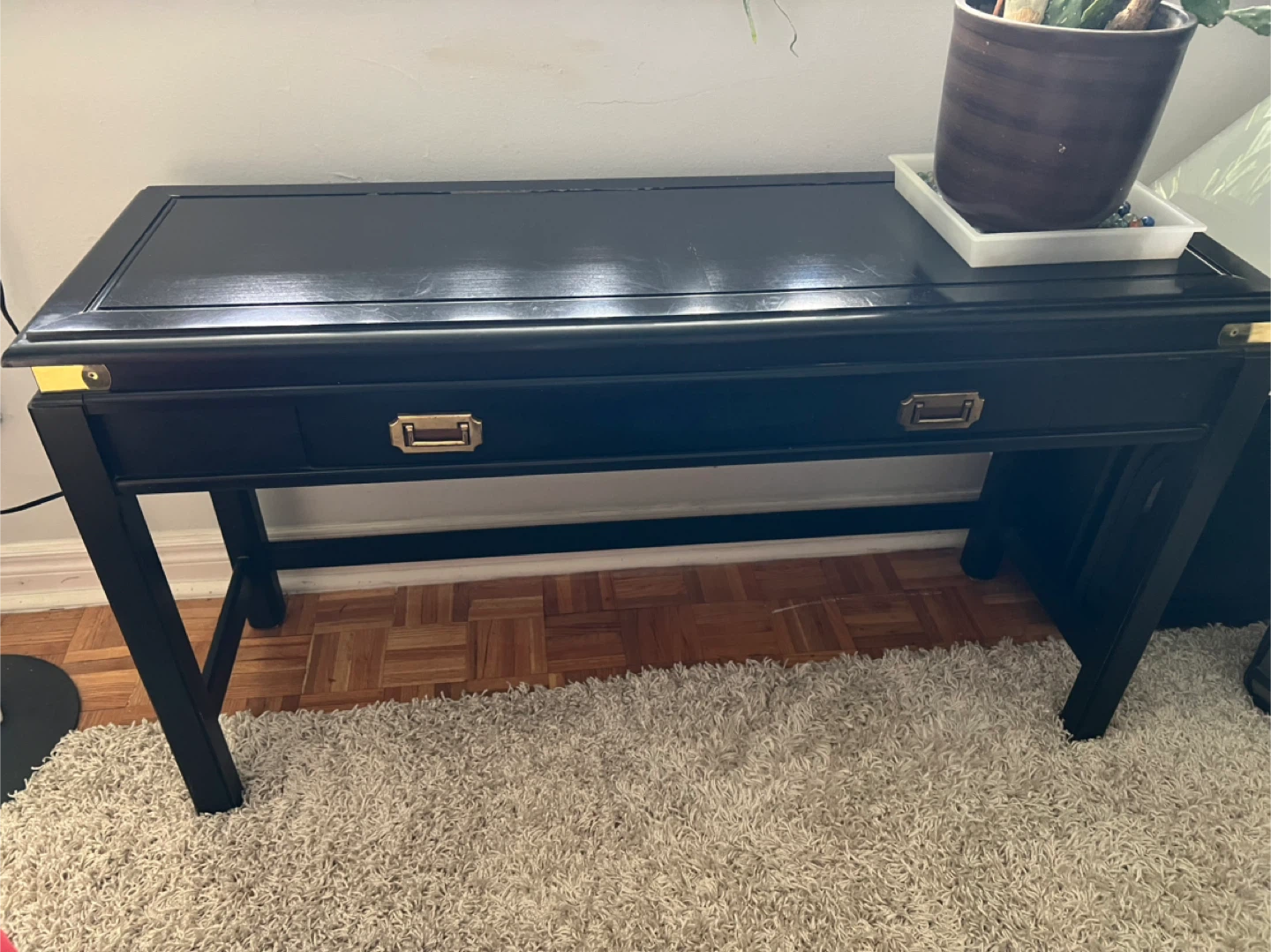 Black Wooden Desk with Brass Accents - photo 2