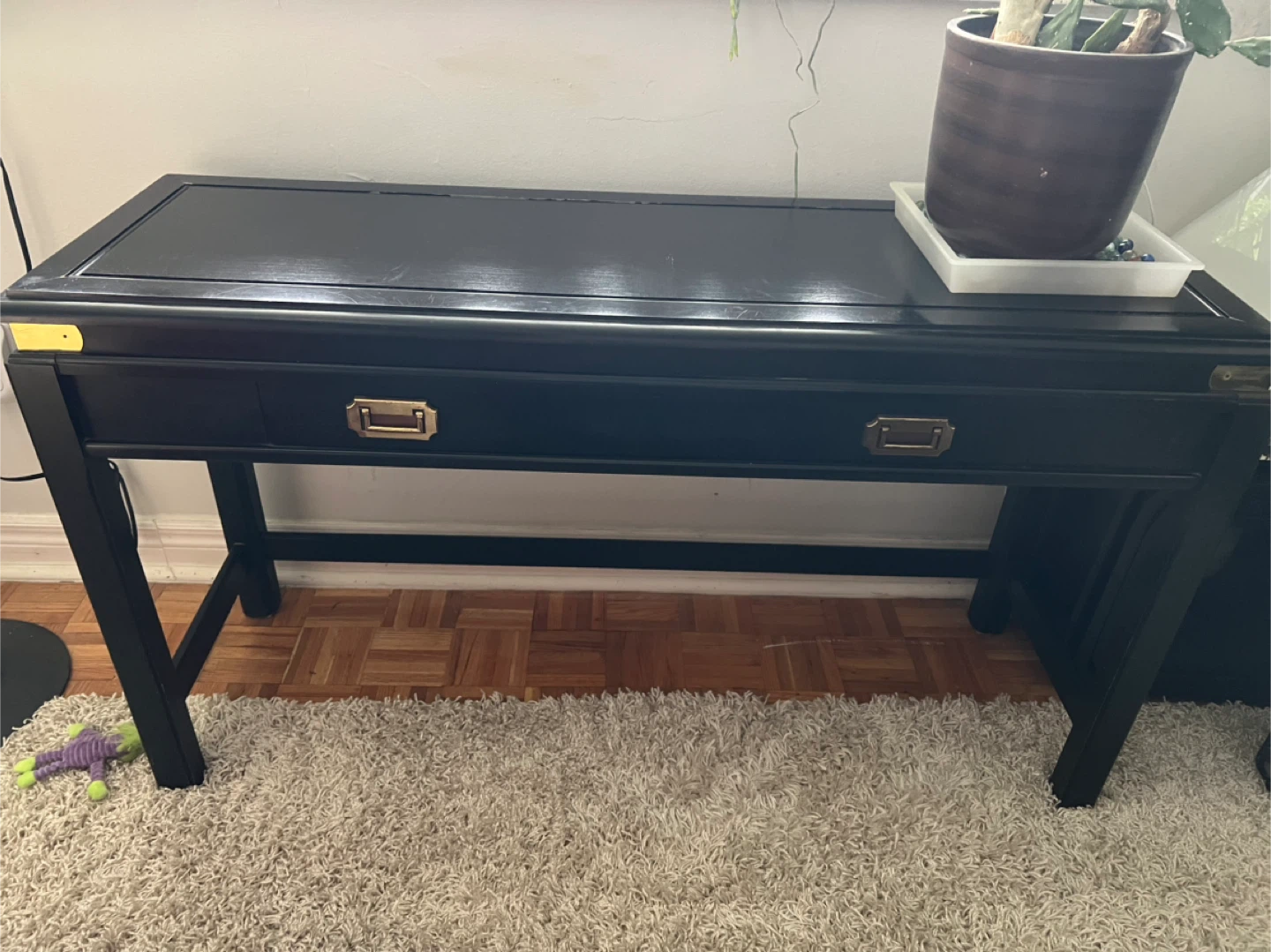 Black Wooden Desk with Brass Accents