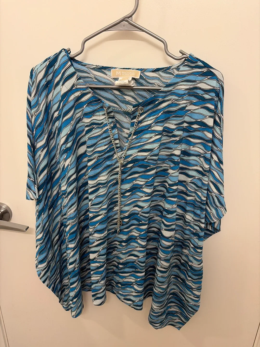 Michael Kors L/XL Blue Poncho Top thumbnail