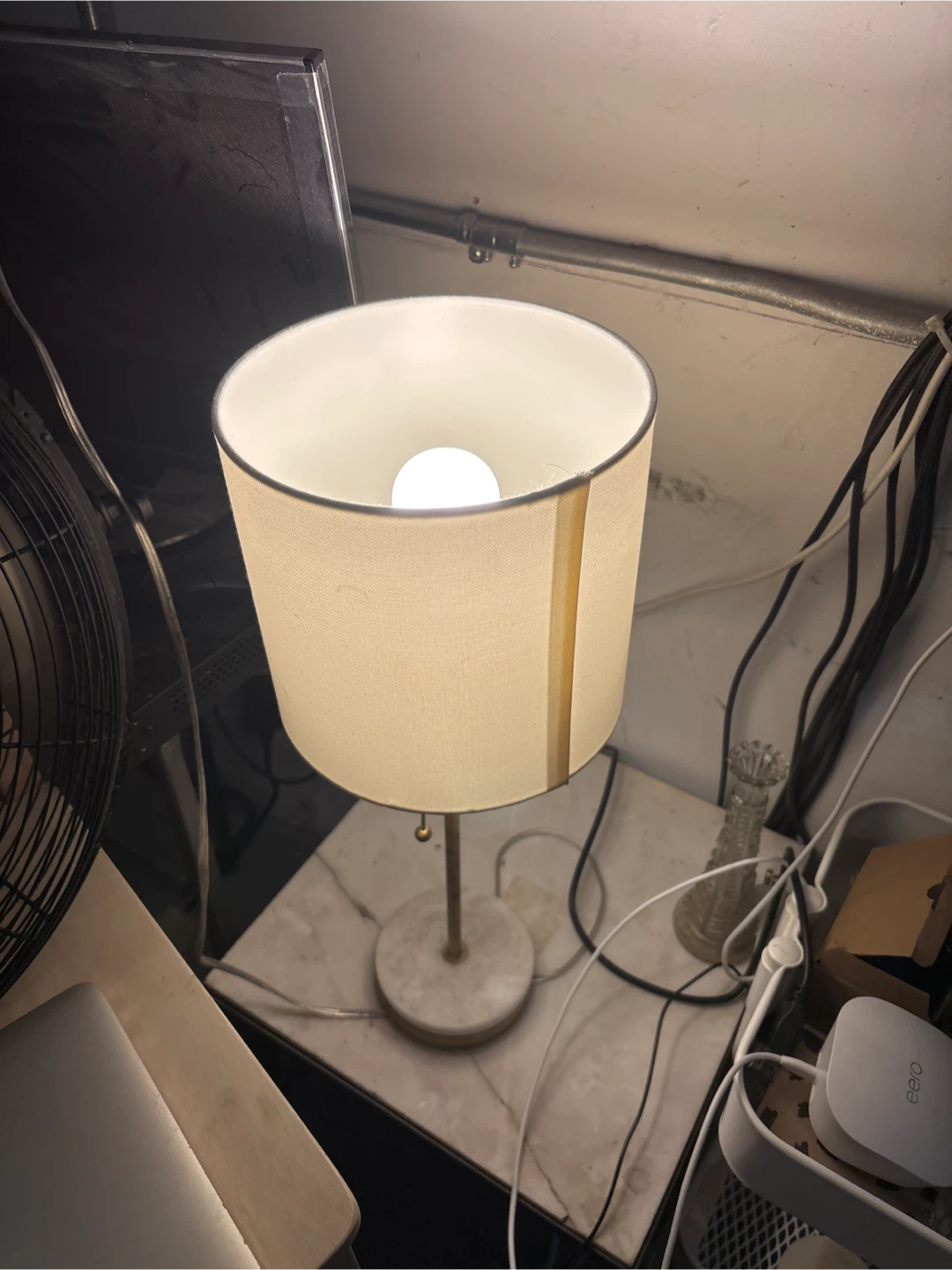 Table Lamp - White Shade, Marble Base